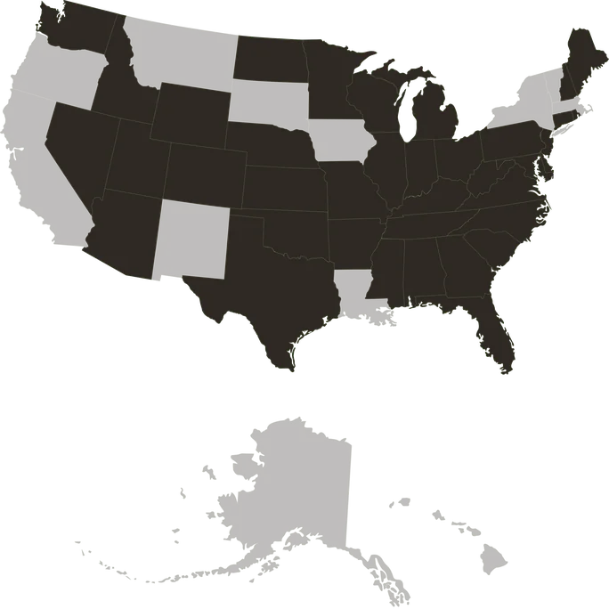 Map of the United States showing the states where web sessions are offered