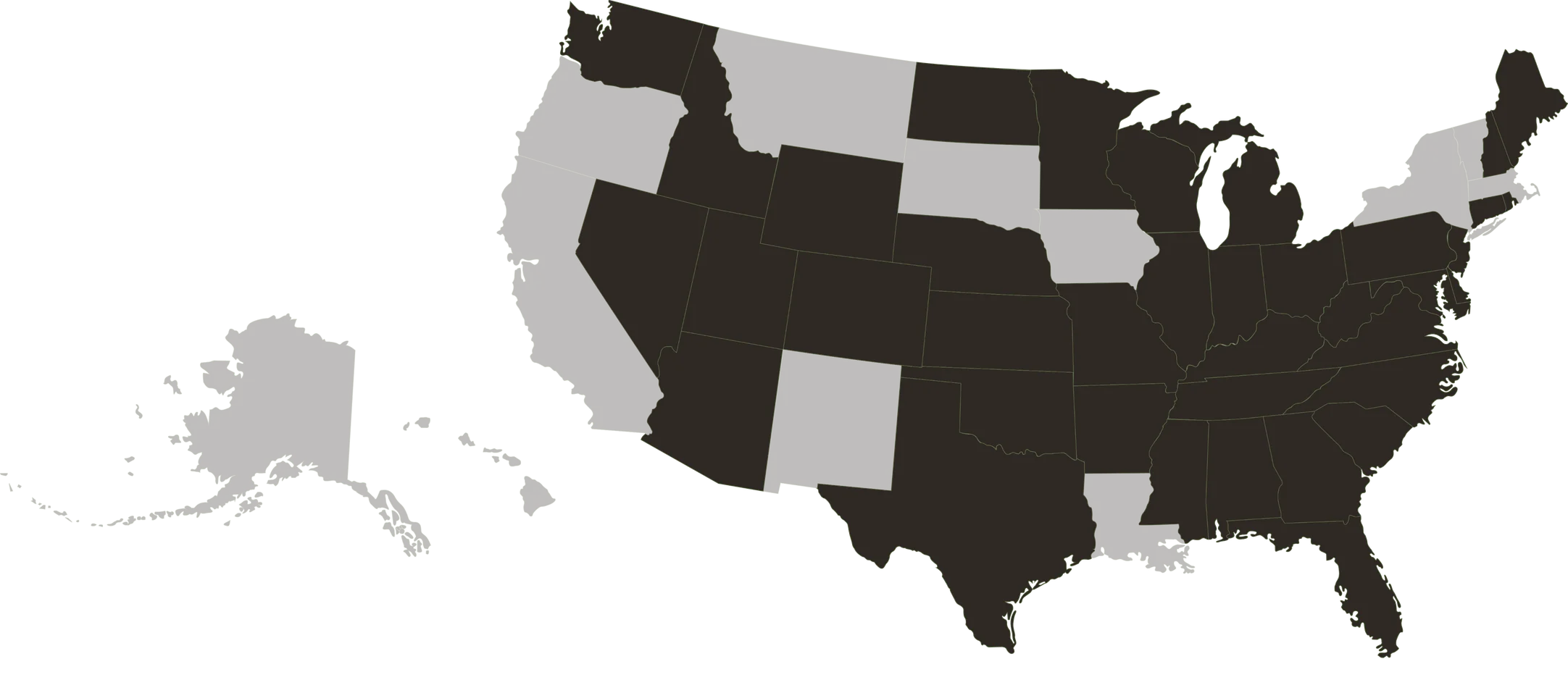 Map of the United States showing the states where web sessions are offered